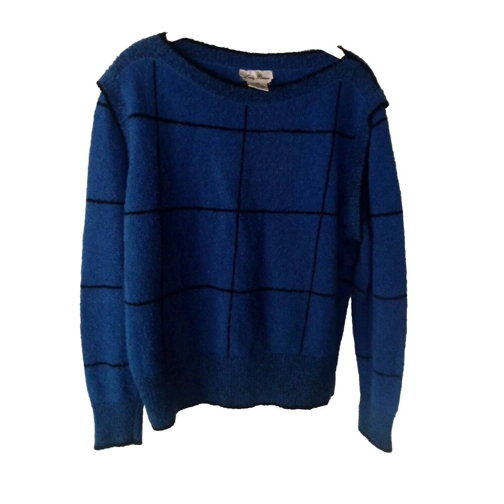 Vintage Lady Darían Blue Womens Sweater Square Patten Size 16 1/2 100% acrylic